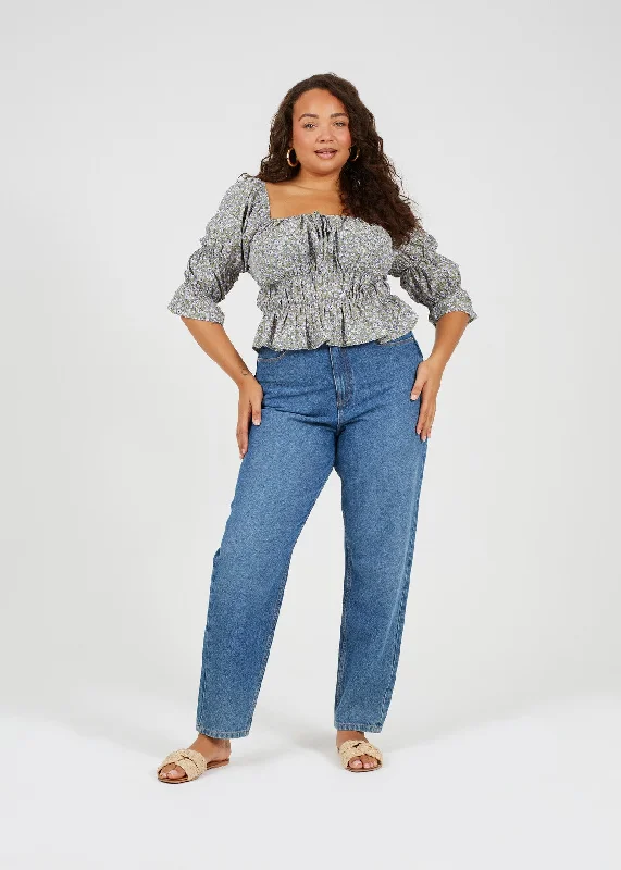 PLUS SIZE MID BLUE HIGH WAISTED MOM JEANS