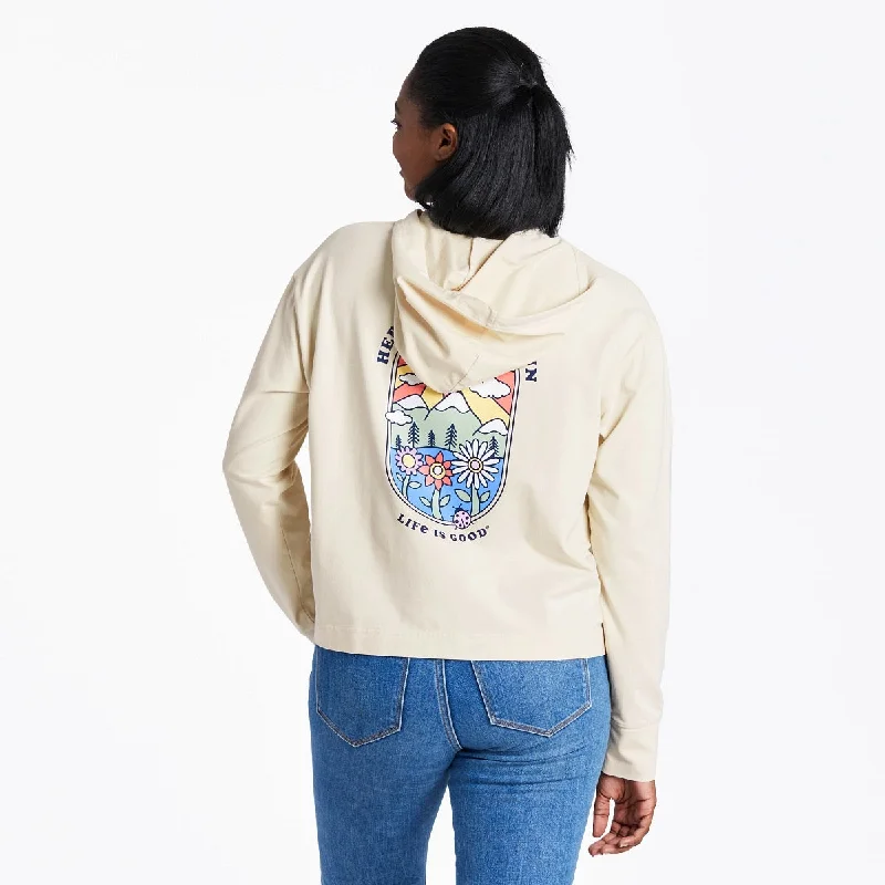 Life is Good Women's Here Comes The Sun Crusher-Flex Hoodie, Putty White Cozy Zip Hoodie