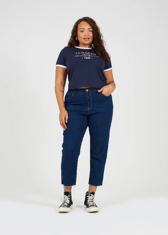 PLUS SIZE LIGHT BLUE DENIM CROPPED MOM JEANS