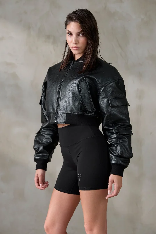 V_GAN LEATHER BOXY BOMBER JACKET - Black Women's Canada Goose jackets