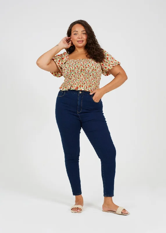 PLUS SIZE PLAIN MID BLUE SKINNY FITTED JEANS