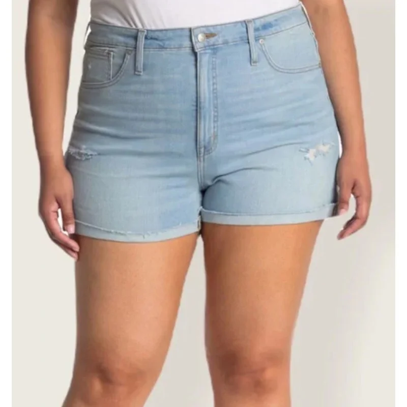 MADEWELL High Rise Denim Rolled Hem Shorts 14W Ainger Wash Stretch NWT