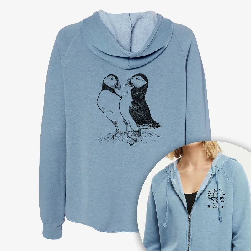 Atlantic Puffins Pair - Fratercula arctica - Women's Cali Wave Zip-Up Sweatshirt Comfortable Women’s Hoodies