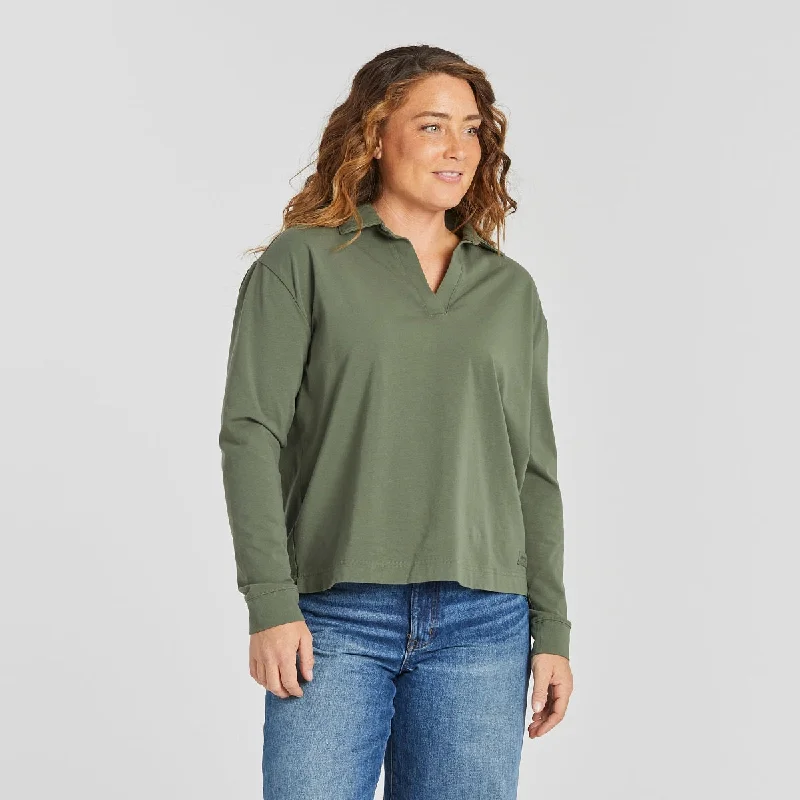 Life is Good Women's Solid Crusher-FLEX Collared Pullover Tee, Dark Moss Green Fashion Hoodie Sweatshirt