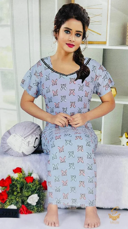 Cotton Lycra based Printed fabric(stretchable) women's nighty (size 44-46) Length-55 inch (Front button open) Camisole pajama sets