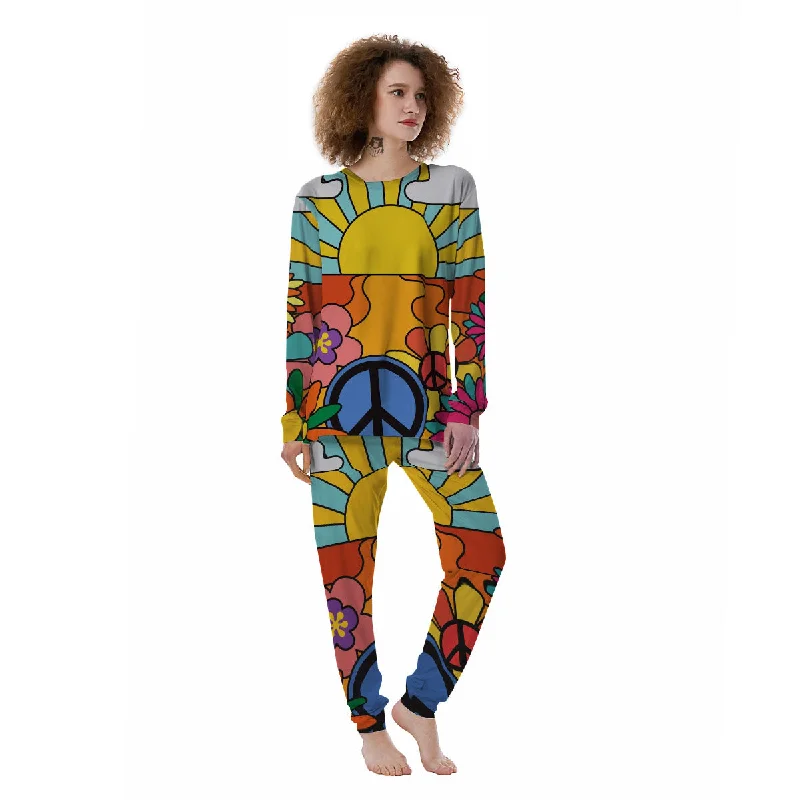 Peace Sign Hippie Flower Print Women's Pajamas Vintage pajama sets