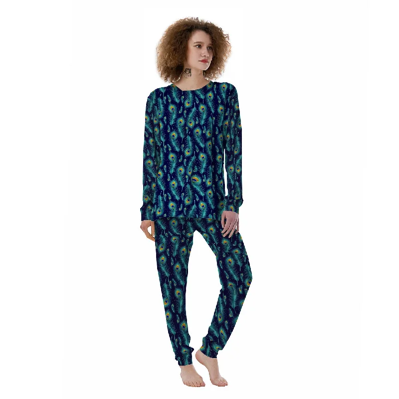 Peacock Tail Print Pattern Women's Pajamas Elegant pajama sets