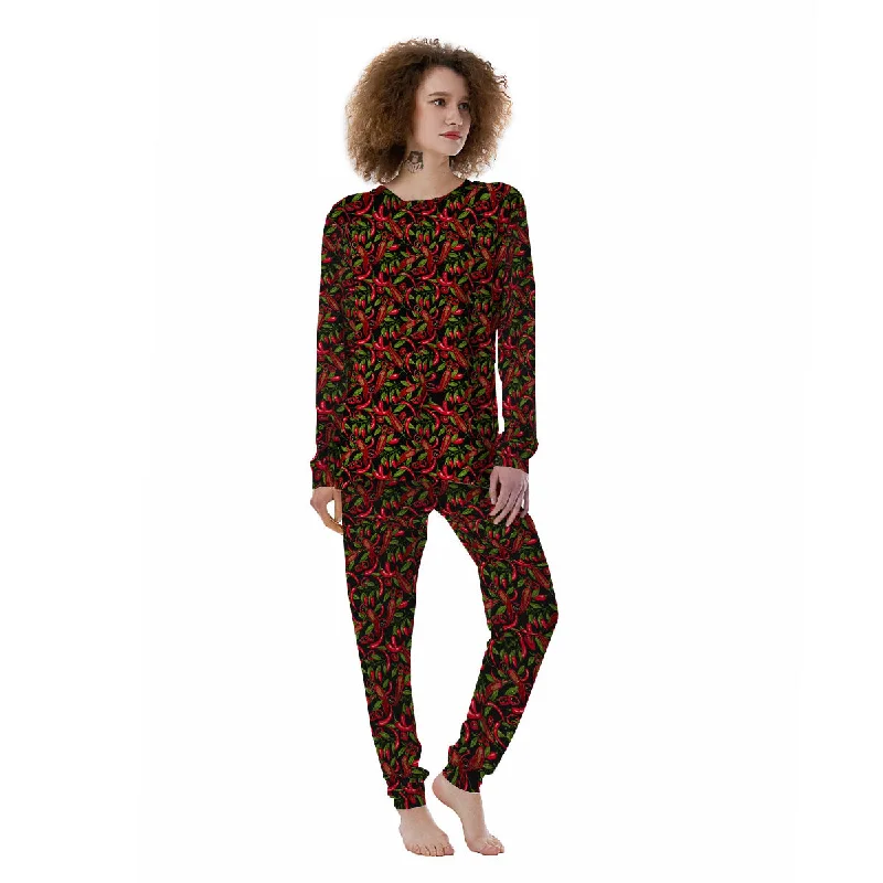 Peppers Hot Chili Print Pattern Women's Pajamas Linen pajama sets