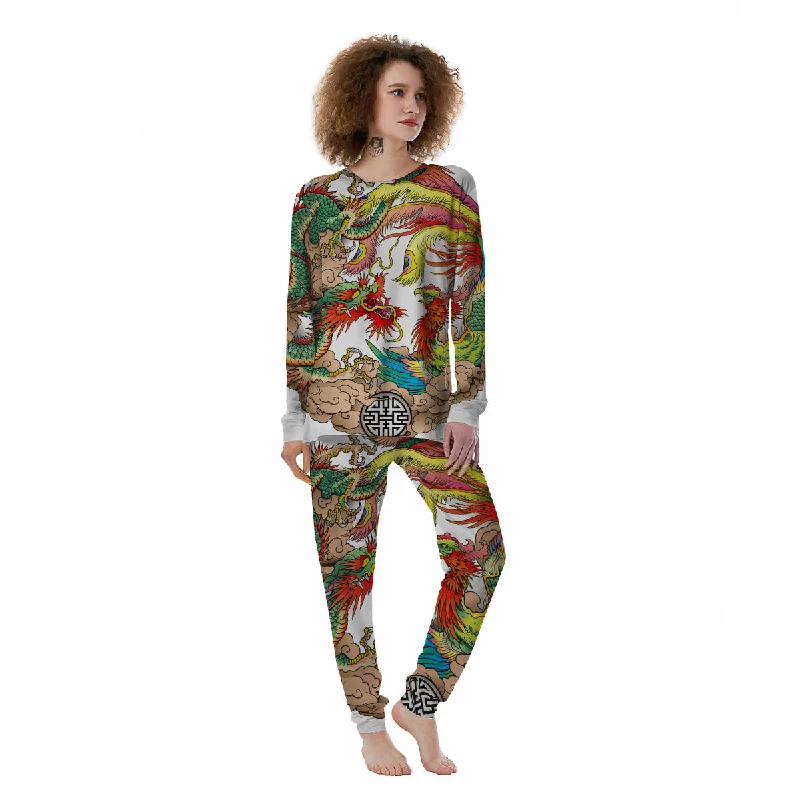 Phoenix And Dragon Japanese Tattoo Print Women's Pajamas Satin pajama sets