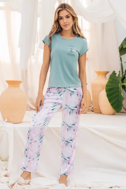 Pijama Mujer en Satín  Verde 12377 Summer pajama sets