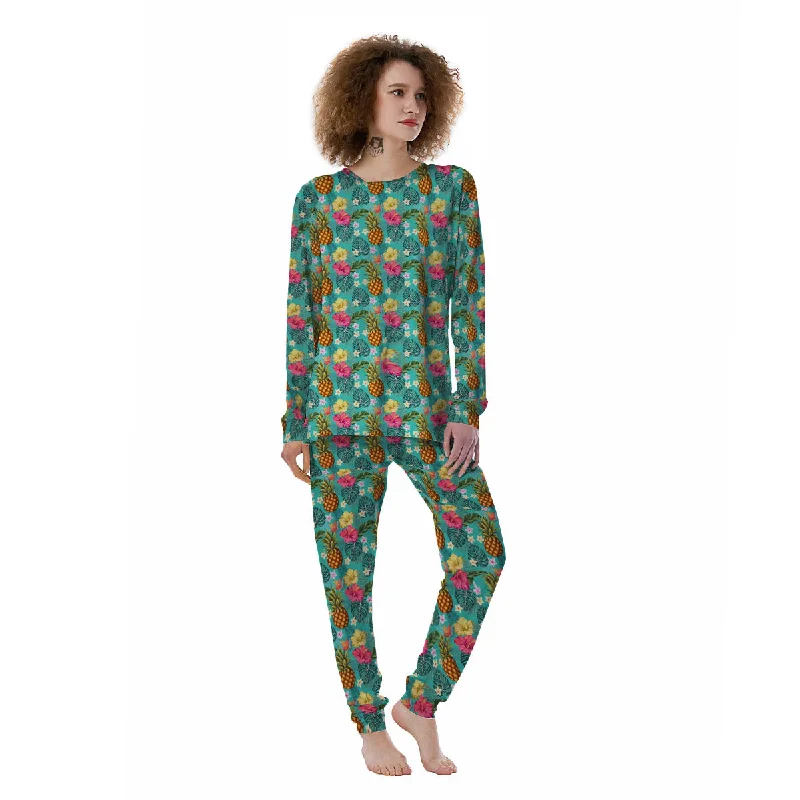 Pineapple Hawaii Hibiscus Print Pattern Women's Pajamas Women's pajama sets