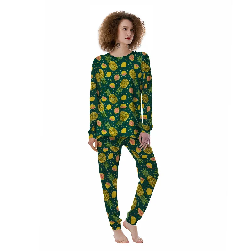 Pineapple Hawaiian Lime Print Pattern Women's Pajamas Trendy pajama sets for women