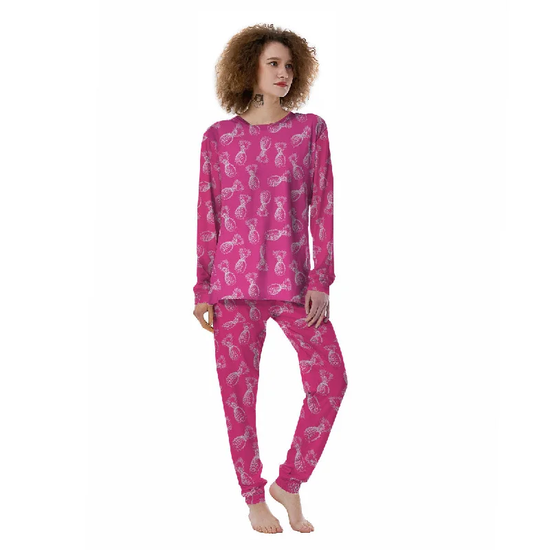 Pineapple Hot Pink Print Pattern Women's Pajamas Softest pajama sets