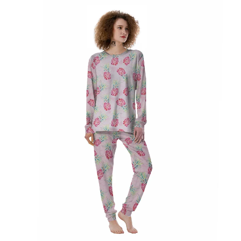 Pineapple Pastel Pink Print Pattern Women's Pajamas Best pajama sets for lounging