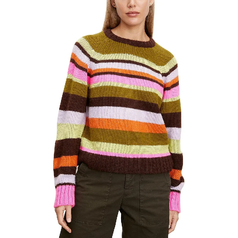 Womens Striped Knit Crewneck Sweater Alpaca wool sweaters