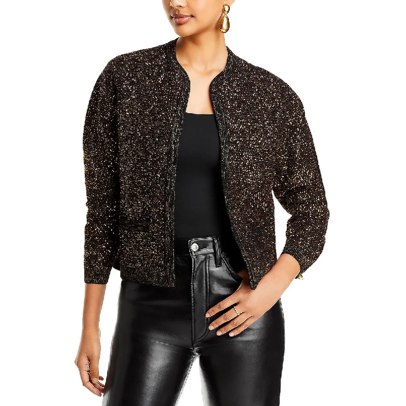 Penelope Womens Metallic Sequined Cardigan Sweater Water-resistant sweaters