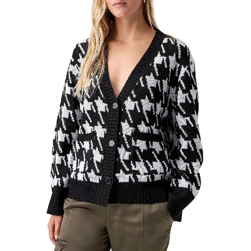 Warms My Heart Womens Houndstooth Button-Down Cardigan Sweater Breathable sweaters