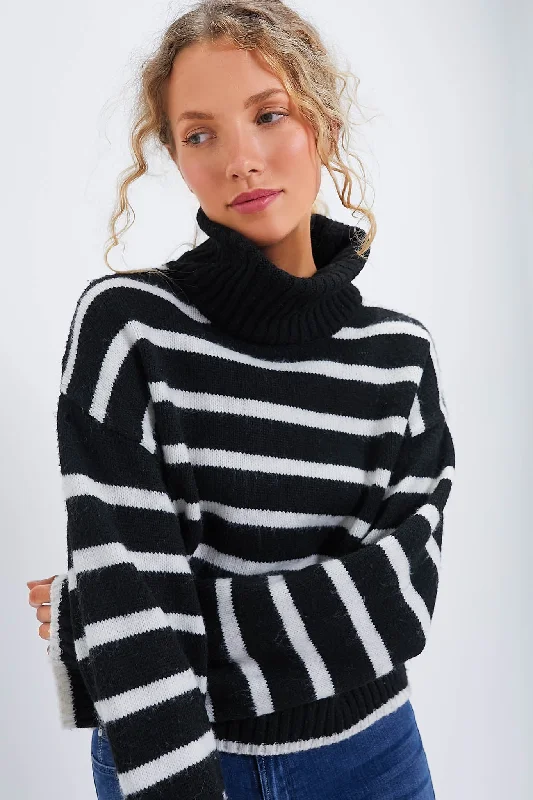 Black Josephine Stripe Turtleneck Streetwear sweaters