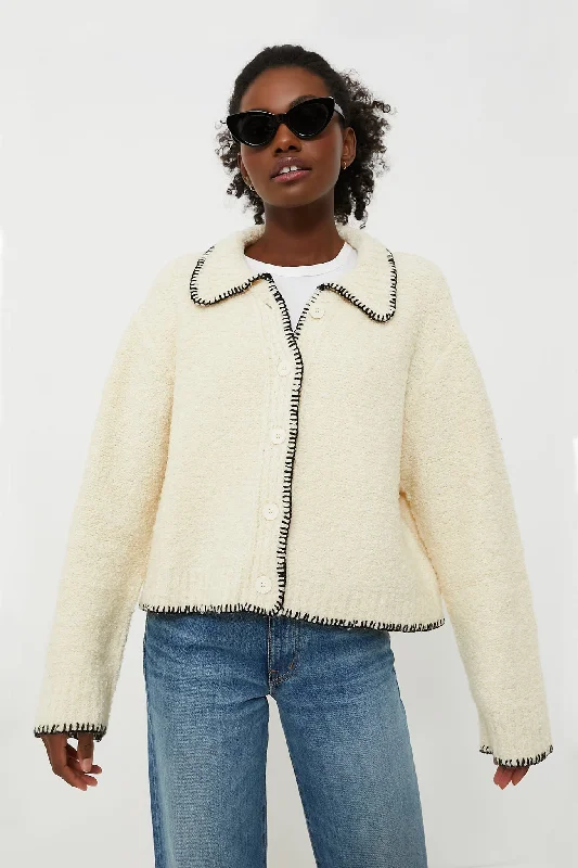 Cream with Black Stitching Cardigan Best value sweaters