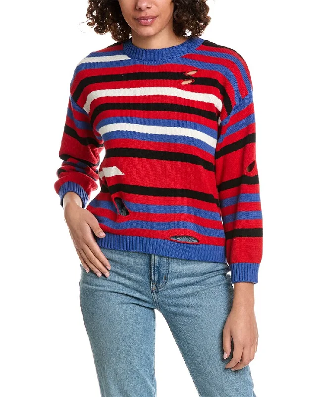 Minnie Rose Striped Cutout Cashmere-Blend Sweater Women's sweaters