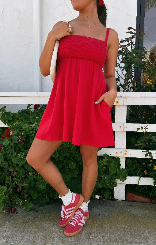 Mallory Mini Dress ~ Red Linen Lace mini dresses