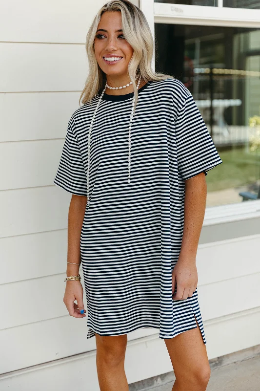 Sienna Stripe Mini Dress - Navy Fall mini dresses