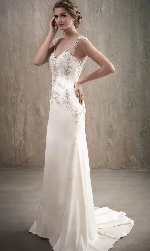 Adrianna Papell Platinum - 31031 Cap Sleeve Sweetheart Sheath Gown Soft Wedding Gown