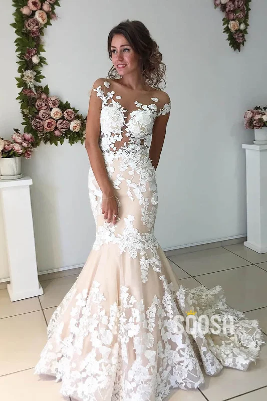 Mermaid Wedding Dress Exquisite Lace Appliques Rustic Wedding Dress QW2374 Princess Wedding Dress