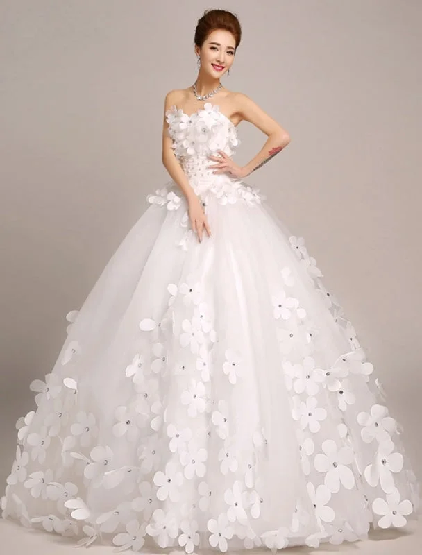 Ivory Wedding Dresses Princess Ball Gowns Bridal Dress 3D Flowers Strapless Beaded Women Pageant Dresses Wedding Dress Set