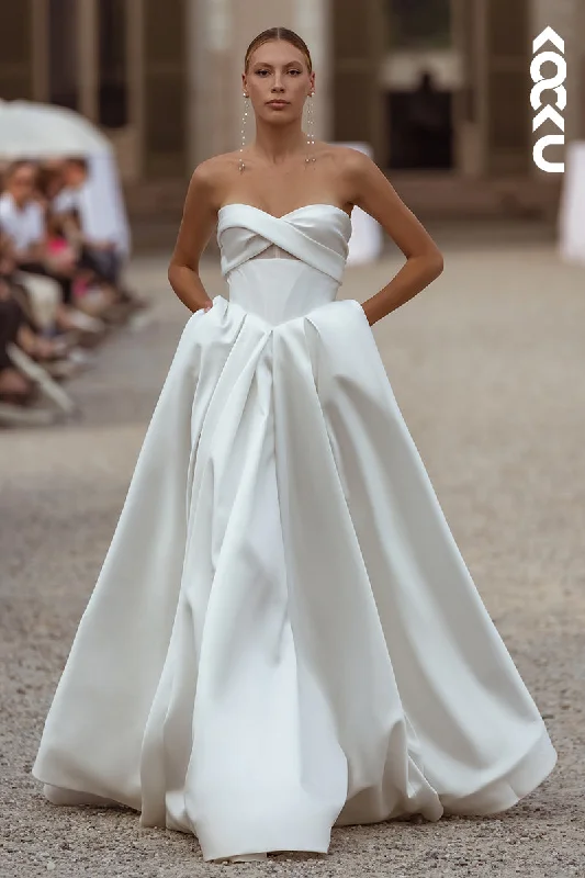 K1984 - -Simple & Elegant Off-Shoulder Sleeveless A-Line Wedding Dress Off-shoulder Bridal Dress