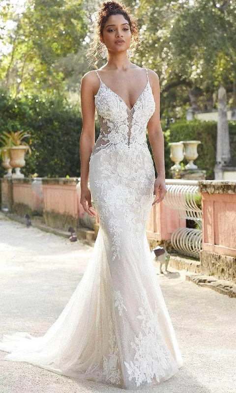 Mori Lee Bridal 2467 - Sleeveless V-Neck Wedding Dress Floral Lace Wedding