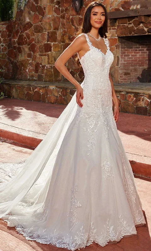 Rachel Allan M825 - Applique-Ornate Trumpet Bridal Gown Classic Satin Gown