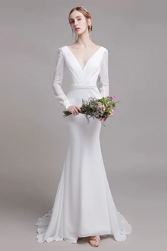 Trumpet Sweep-Brush Train Elastic Cloth Wedding Dress CW2764 Sexy Satin Gown