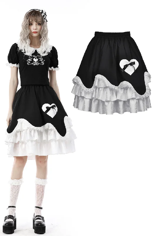 Black white lolita frilly chocolate heart skirt KW226 Travel unclassified skirts