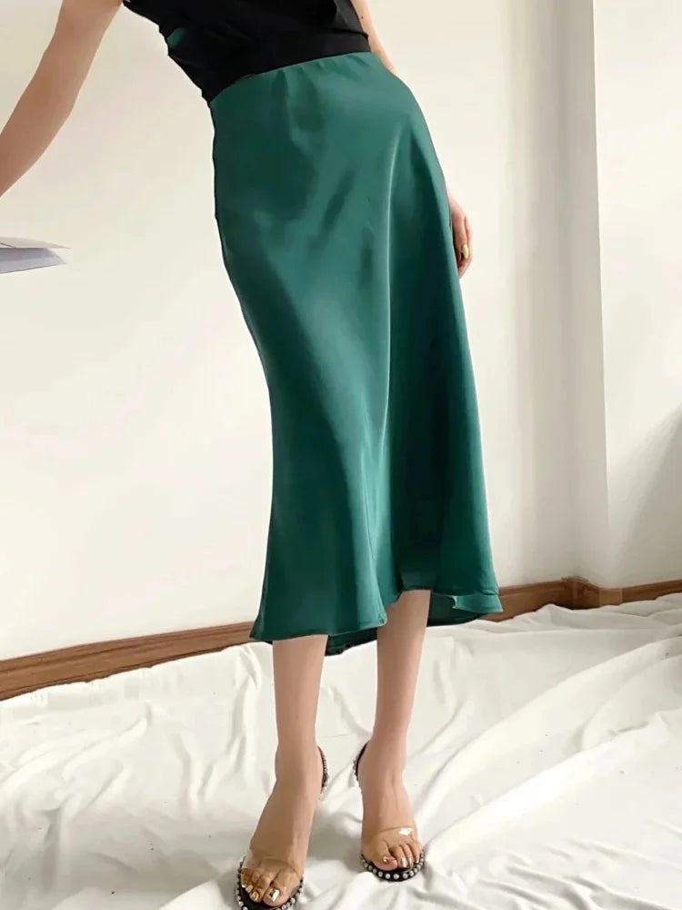 Satin Elastic Waist Female Slim Falda Skirt Summer unclassified skirts