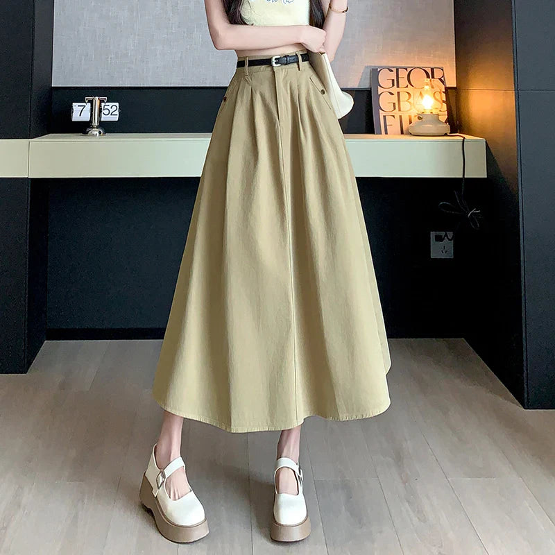 FashionSierra - New High Waist A-line Casual Mid-length Umbrella Ladies Fashion Skirt Silk unclassified skirts