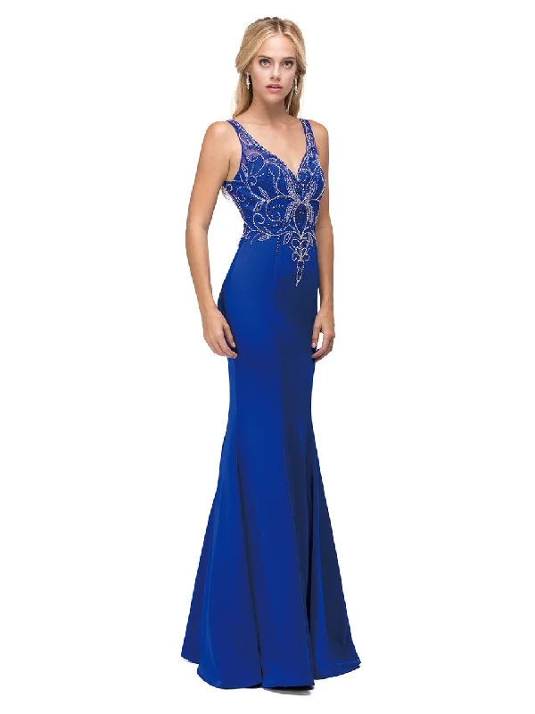 Dancing Queen Long Beaded V-Neck Bodice Prom Dress 9671 Best maxi dresses for tall women