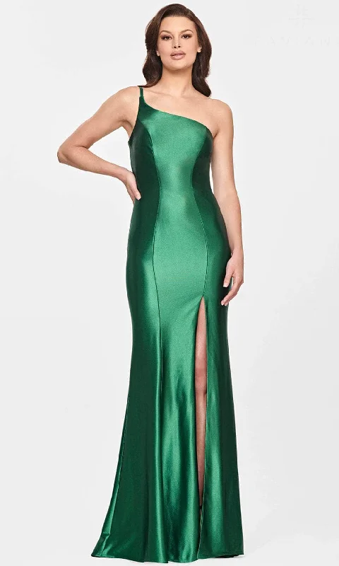 Faviana S10811 - Asymmetric Neck Seamed Evening Gown Y2K party dresses