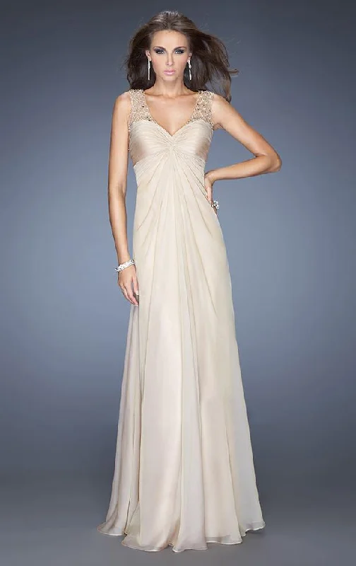 La Femme - 20122 Sleeveless Ruched Long Dress in Nude Fall maxi dresses