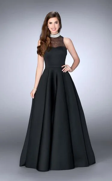 La Femme - Sleeveless Long Black Prom Dress with Pearl Collar 24607 - 1 pc Black In Size 14 Available Leather maxi dresses