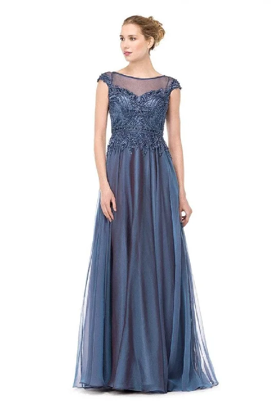 Marsoni by Colors Beaded Cap Sleeves A Line Long Dress M166 - 1 pc Slate Blue In Size 20 Available Street style maxi dresses