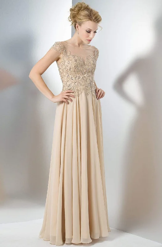 Marsoni by Colors - Cap Sleeve Beaded Illusion Chiffon Long Dress M108 - 1 pc Champagne In Size 20 Available Lace maxi dresses