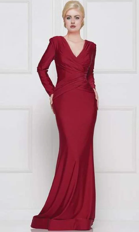 Marsoni by Colors - Long Sleeve V-neck Satin Trumpet Dress M257 Comfortable maxi dresses for everyday wear