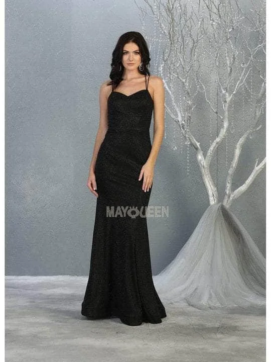 May Queen - MQ1806 Dual Straps Sweetheart Neck Long Dress - 1 pc Black/Multi In Size 14 Available Elegant maxi dresses