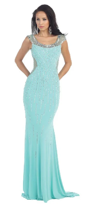 May Queen RQ7240  Adorned Bateau Illusion Mermaid Long Dress Trendy maxi dresses under $50