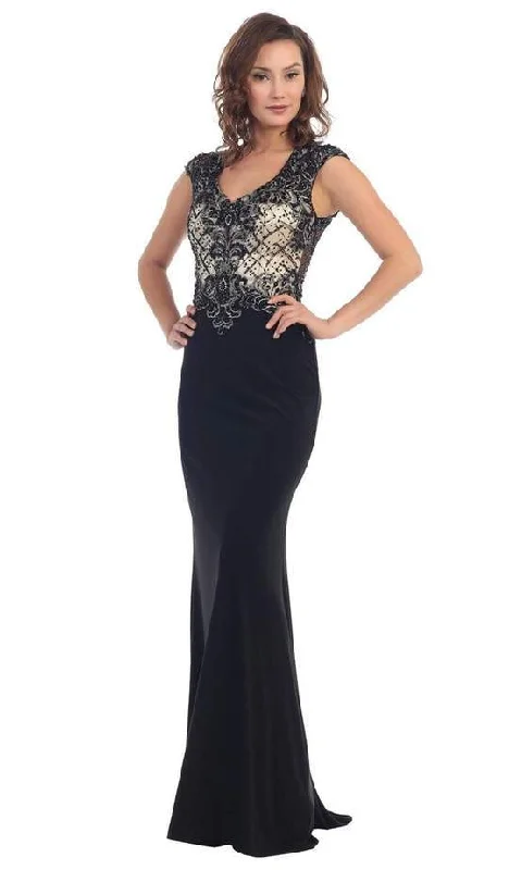 May Queen - V-Neck Sheath Long Dress RQ-7250 - 1 pc Black In Size 4 Available Winter maxi dresses