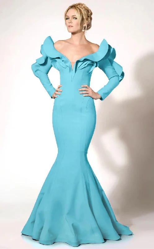 MNM COUTURE 2285A Long Sleeve Off-Shoulder Mermaid Dress Office maxi dresses