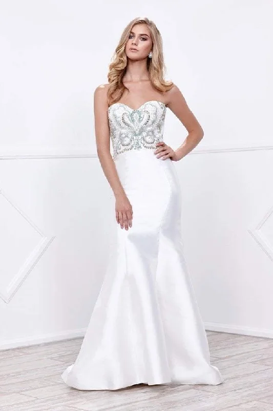 Nox Anabel Strapless Beaded Sweetheart Long Dress in Ivory 8257 New Year's Eve maxi dresses