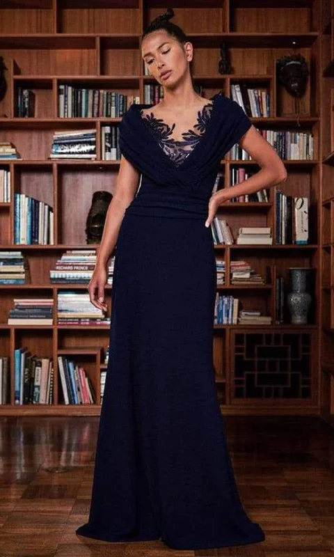 Tadashi Shoji - Illusion Neck Wrap Collar Long Sheath Dress Velvet maxi dresses