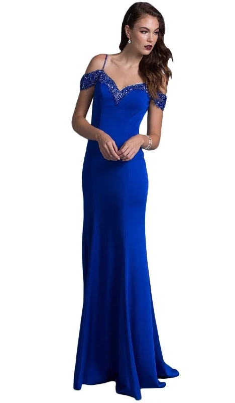 Trevi Collection - Long Bedazzled V-neck Sheath Prom Dress Preppy maxi dresses